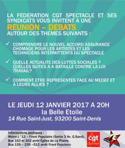Réunion/Débat avec la CGT-Spectacle - 12 janvier - 20h @ La Belle Etoile | Saint-Denis | Île-de-France | France